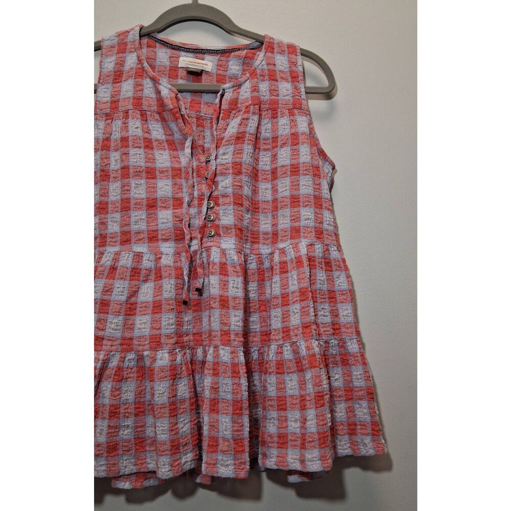 Pilcro Anthropologie womens small red plaid shirt blouse sleeveless seersucker - Picture 5 of 10